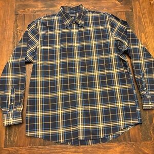 Lands End Blue Plaid Button Down No Iron Size XL Tall Office Casual Western Work